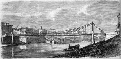 Vista del Ponte San Giovanni sul fiume Tevere in Italia, inaugurato nel 1863. Questo ponte in acciaio è stato progettato da Alphonse Oudry (1819-1869). Incisione in "Le Monde Illustré" n.349 del 19 dicembre 1863. da French School