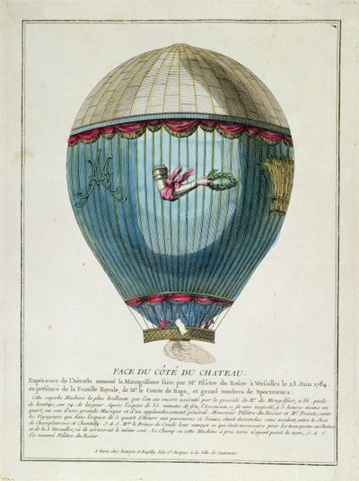 Vista del pallone usato da Francois Pilatre de Rozier (1754-85) a Versailles il 23 giugno 1784 da French School