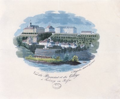 Veduta del collegio e della scuola di Friburgo, Svizzera da French School