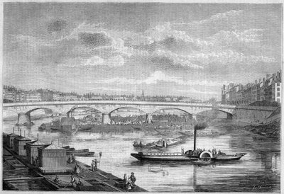 Veduta del ponte du Change (o ponte di Nemours) a Lione, Rodano (69) da French School