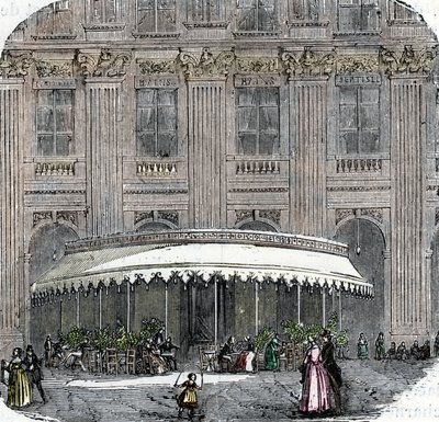 Veduta del caffè de la Rotonde al Palais-Royal di Parigi intorno al 1860 (incisione colorata) da French School