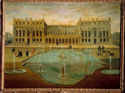 Veduta del castello di Versailles dal lato dei giardini prima del 1678 da French School