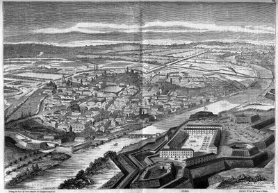 Veduta della città e della cittadella di Alessandria in Italia da French School