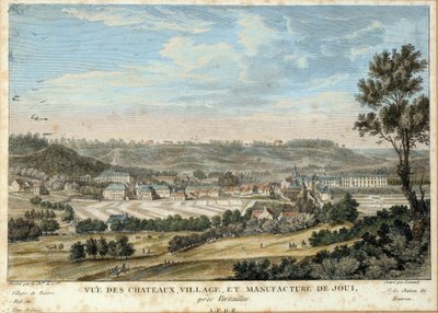 Veduta della città e della fabbrica di tele di Christophe Philippe Oberkampf (1738-1815) a Jouy en Josas (Yvelines) da French School