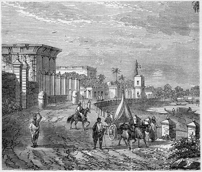 Veduta della città di Chandernagor, India da French School