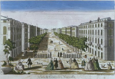 Veduta del corso, Marsiglia, Francia (incisione a colori) da French School