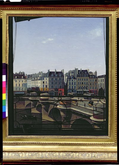 Veduta della navata con finestre rotonde riempite da French School