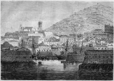 Veduta del porto e della città di Gaeta, Italia da French School