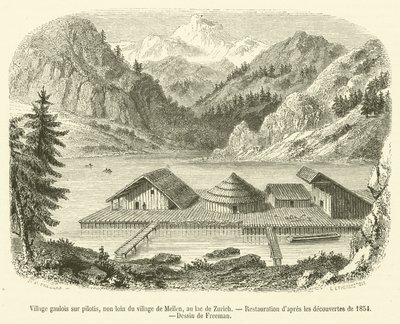 Villaggio gallico su palafitte, non lontano dal villaggio di Meilen, al lago di Zurigo da French School