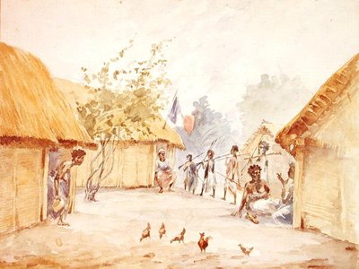 Villaggio in Madagascar al tempo della sua conquista da parte della Francia nel 1895-96 da French School