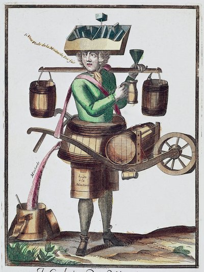 Produttore di aceto, incisione colorata, Francia da French School