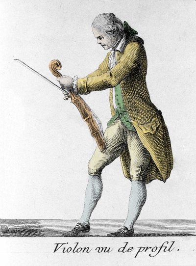 Violino visto di profilo. Incisione della fine del XVIII secolo da French School