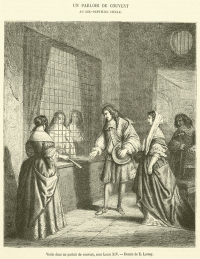 Visita in un parlatorio di convento, sotto Luigi XIV (incisione) da French School