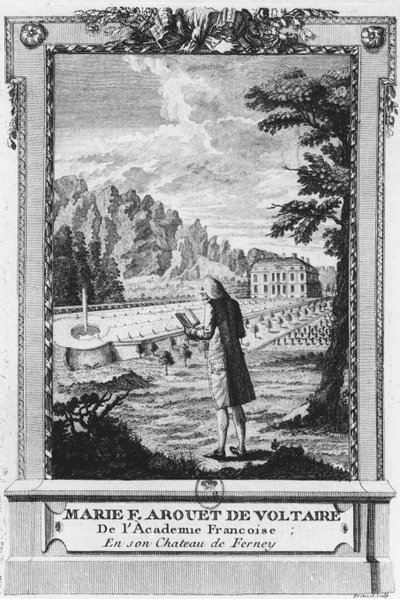 Voltaire a Ferney, inciso da Prevost (18° secolo) da French School