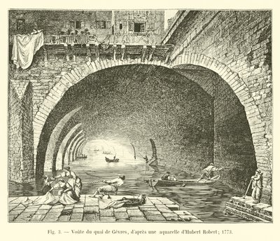 Volta del quai de Gevres, secondo un acquerello di Hubert Robert; 1773 da French School