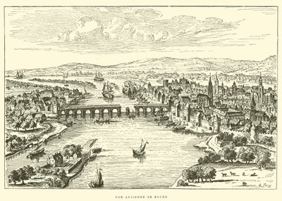 Antica vista di Rouen (incisione) da French School