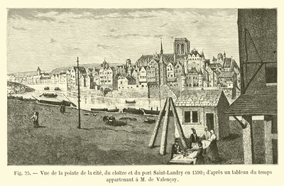 Vista della punta della città, del chiostro e del porto Saint-Landry nel 1590; secondo un quadro del tempo appartenente a M de Valencay da French School