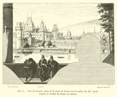 Veduta del Louvre, presa dalla porta di Nesles verso la metà del XV secolo da French School