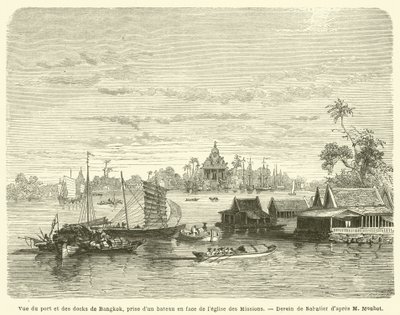 Vista del porto e dei moli di Bangkok, presa da una barca di fronte alla chiesa delle Missioni da French School