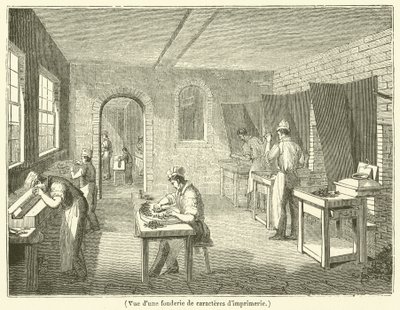 Vista di una fonderia di caratteri tipografici da French School