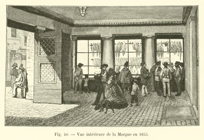 Vista interna della Morgue nel 1855 da French School