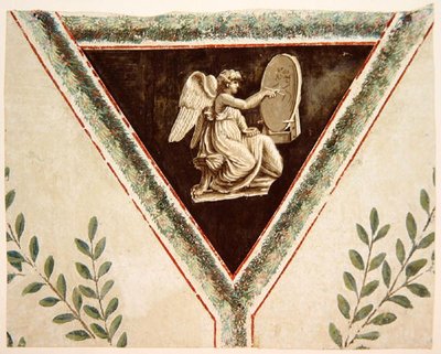 Dettaglio della carta da parati raffigurante un pannello con un angelo da French School