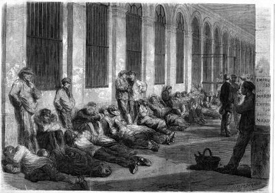 Guerra del 1870: parigini in fila davanti al Ministero delle Finanze per sottoscrivere il prestito nazionale per finanziare la guerra. Scena che raffigura il giorno prima dell