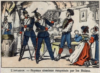 Guerra del 1870 tra Francia e Prussia: contadini alsaziani derubati dagli Uhlans (Uhlani, Houlans) immagine di Epinal. da French School