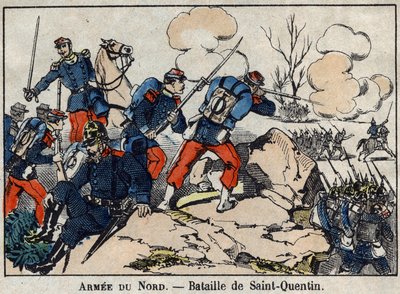 Guerra del 1870 tra Francia e Prussia: La Battaglia di Saint Quentin nel gennaio 1871. Immagine di Epinal. da French School