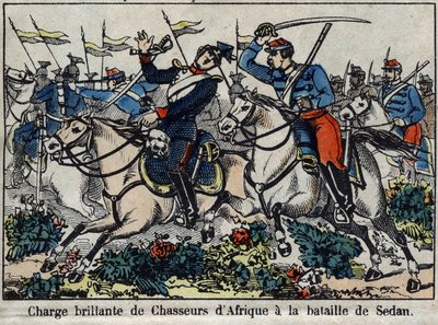 Guerra del 1870 tra Francia e Prussia: carica dei cacciatori africani alla Battaglia di Sedan nel 1870. Immagine di Epinal da French School