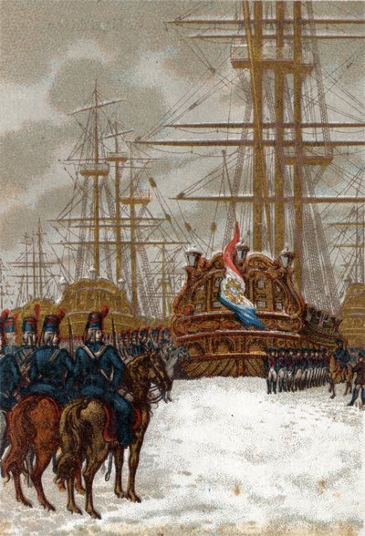 Guerre della Rivoluzione Francese: Cattura della flotta olandese a Helder in Olanda (fine dicembre 1794-inizio gennaio 1795): la flotta fu presa dalla cavalleria del generale Pichegru, mentre il ghiaccio fermava qualsiasi movimento delle navi. da French School
