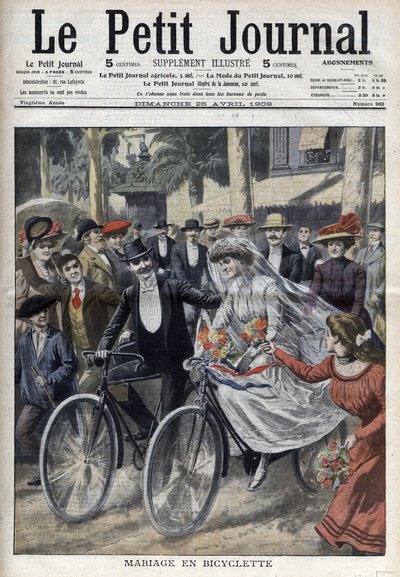 Matrimonio in bicicletta nel cortile del municipio di Nizza, in "Le Petit Journal" del 25 aprile 1909 (incisione) da French School