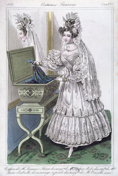 Abito da sposa, tavola di moda da Costumes Parisiens, 1831 da French School