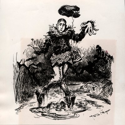 William Hearst, giornalista di cronaca nera, rappresentato come spaventapasseri nel fango - Caricatura di Harper