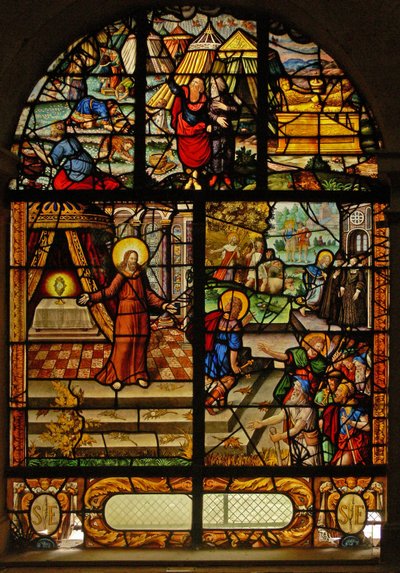 Finestra Charnier-10 che raffigura la Manna dal Cielo; Cristo e l