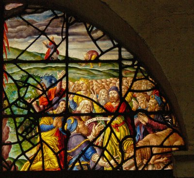 Finestra nel Charnier raffigurante il sacrificio di Elia; i sacerdoti di Baal da French School