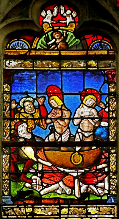 Finestra raffigurante San Crispino e San Crispiniano: il martirio da French School