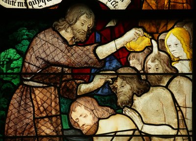 Vetrata raffigurante San Giovanni Battista che battezza da French School