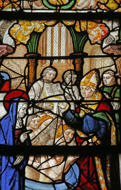 Vetrata raffigurante Santa Maria Maddalena: il Conte di Provenza e sua moglie battezzati da French School