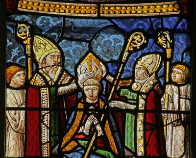 Vetrata raffigurante San Nicola che diventa Vescovo di Myra da French School