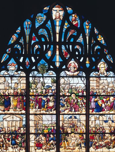Vetrata che raffigura Scene della Vita di San Stefano e San Lorenzo, dalla Chapelle Bonne-Mort da French School