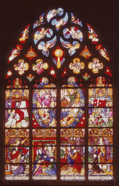 Vetrata raffigurante scene della Vita della Vergine da French School