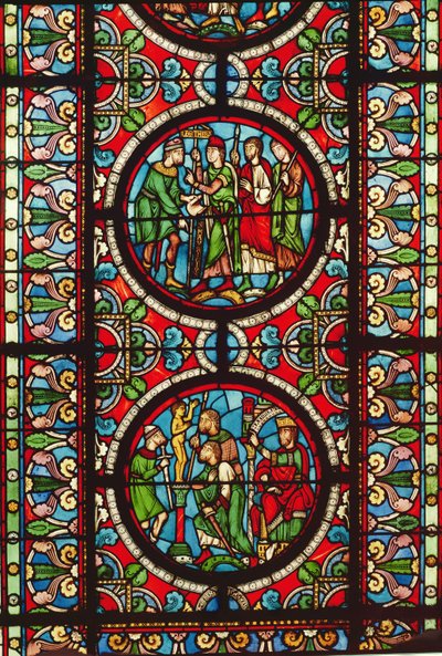 Vetrata raffigurante scene della vita di San Maurizio, XII-XIII secolo da French School