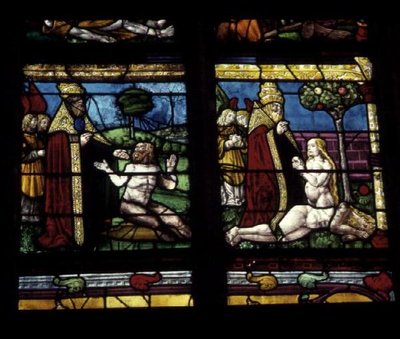 Vetrata raffigurante la Creazione di Adamo ed Eva da French School
