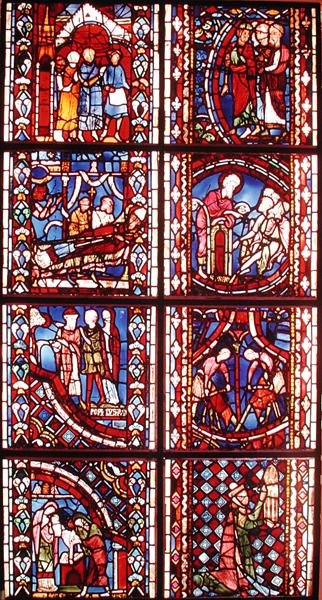 Vetrata raffigurante la Leggenda di San Nicola, la Morte di San Martino, San Giovanni Battista che predica nel deserto, Circoncisione di San Giovanni Battista, Leggenda di Santo Stefano, Sermone di San Giovanni Battista da French School