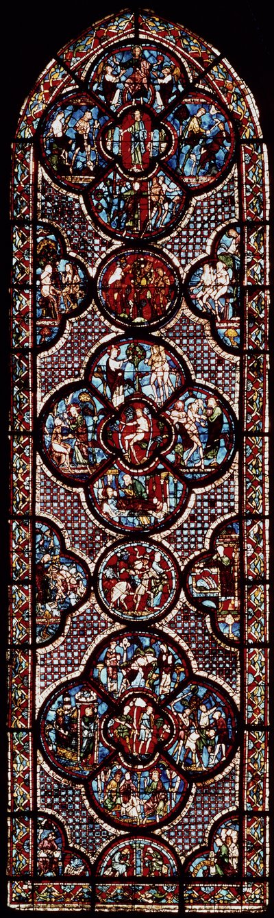 Vetrata raffigurante la parabola del buon samaritano da French School