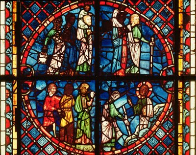 Vetrata della Cappella della Vergine raffigurante gli Israeliti nel deserto e Mosè sul Monte Sinai, c.1240-50 da French School