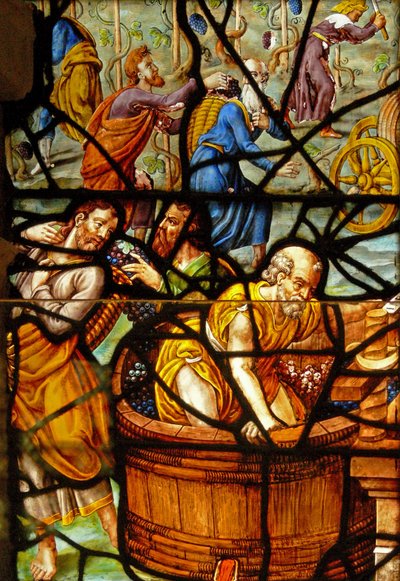 Finestra nel Charnier (w.11) che raffigura un Dettaglio dal Torchio Mistico da French School
