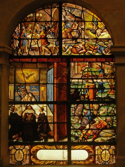 Finestra nel Charnier raffigurante la Pasqua ebraica, Pasqua cristiana e peccati da French School