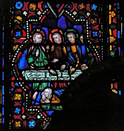 Finestra n1 che raffigura Maria Maddalena lava i piedi di Cristo da French School